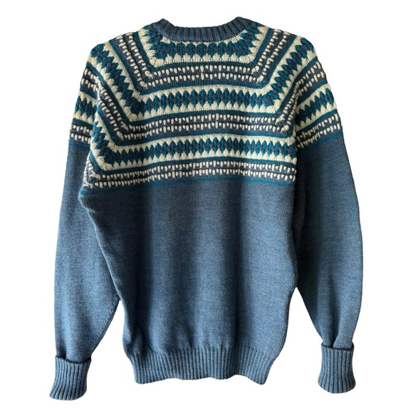 Parkhurst Vintage Wool Fair Isle Sweater Size Medium Blue Made in Canada 70s 80s - Picture 4 of 7